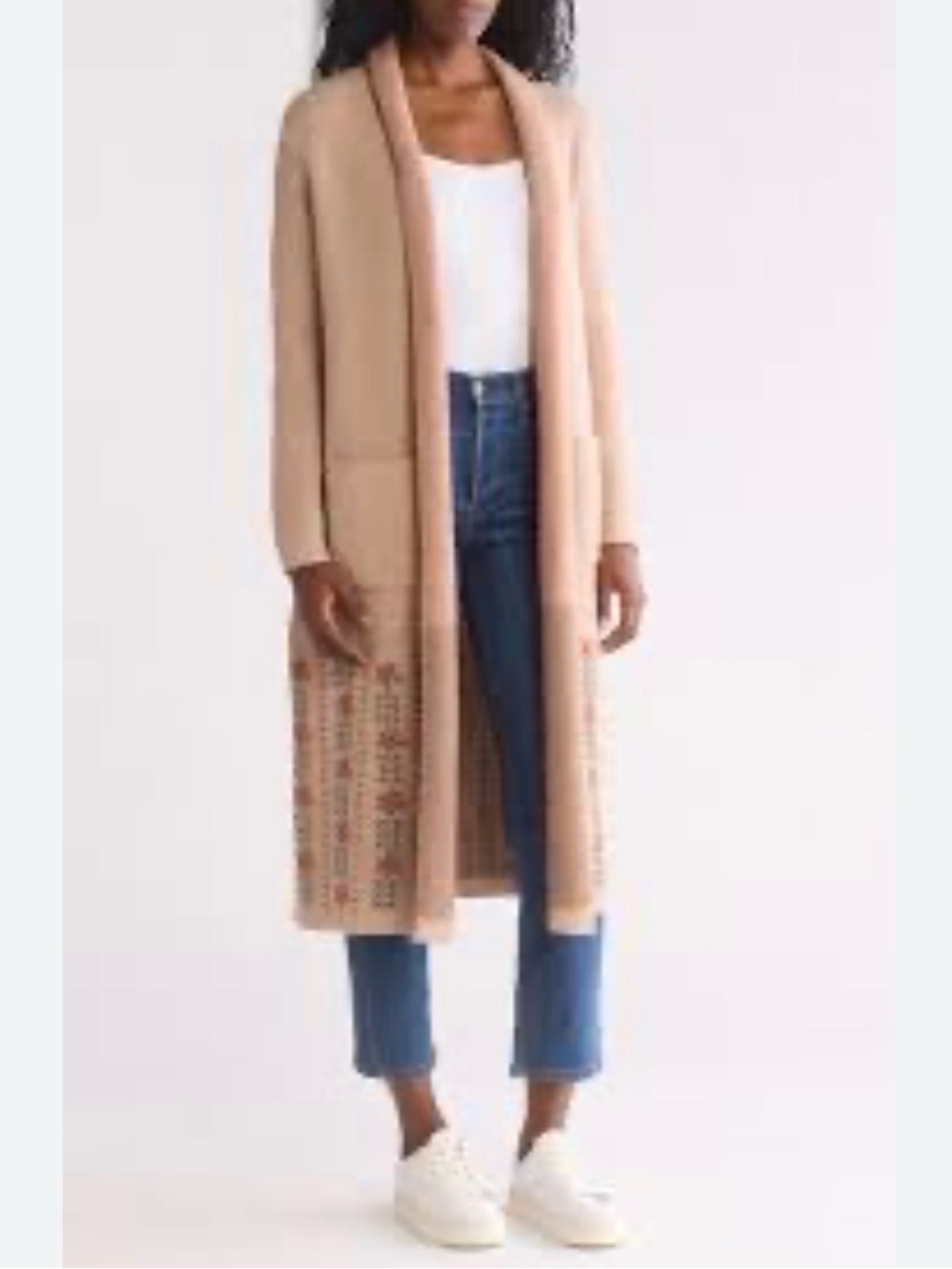 bobeau Long coatigan floral Beige long boho Duster